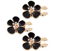 Framendino, 3 Pack Flower Shape Button Covers Clip on No Sew Decoration for Blouse Shirt Black