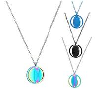 Framendino, 3 Pack Laser Engraving Blanks Necklace Stainless Steel Round Double Sided Rotatable Stamping Pendant for DIY Craft (Black, Blue, Rainbow)