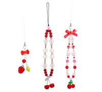 Framendino, 3 Pack Red Cherry Butterfly Phone Charm Strap Cute Beaded Lanyard Wrist for Bag Camera Keychain
