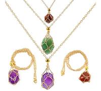 Framendino, 3 Pack Stone Holder Pendant Metal Empty Crystal Necklace Charm Alloy Adjustable Cord Ropes Gemstone Bead Cages Gold
