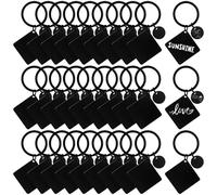 Framendino, 30 Pack Black Square Laser Engraving Keychain Blank Metal Engravable Key Chain for DIY