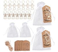 Framendino, 30 Set Butterfly Diamond Shape Bottle Opener Keychain Party Favor Kit Including Key Ring Thank You Tag White Organza Bag and Jute Twine for Guest Wedding Party Bridal Shower