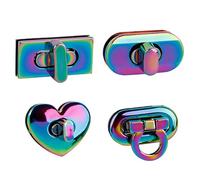 Framendino, 4 Pack Rainbow Color Turn Lock Clasp Metal Hardware Buckles Twist Lock Fasteners Purse Closure Latches for DIY Handbag Making, Multicolor, 4 Pack