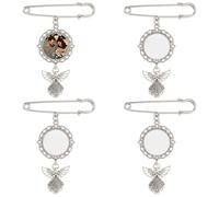 Framendino, 4 Pack Sublimation Blank Bouquet Photo Charms Pin Pouch with Angel Pendant Wedding Memory Bridal Picture Charm Clip Memorial DIY Jewelry Making 1 Sheet Round
