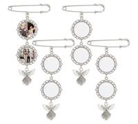 Framendino, 4 Pack Sublimation Blank Bouquet Photo Charms Pin Pouch with Angel Pendant Wedding Memory Bridal Picture Charm Clip Memorial DIY Jewelry Making 2 Sheet Round