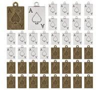 Framendino, 40 Pack Poker Card Pendant Charms Vintage Peach Heart Connector Charm Mini Playing Bead for Necklace Bracelet Earring Jewelry Making Silver & Antique Bronze