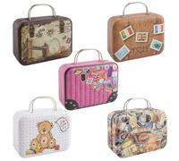 Framendino, 5 Pack Mini Suitcase Boxes Small Cartoon Tin Rectangular Handbag Tin Jewelry Coin Container for Party Wedding Decorations