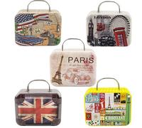 Framendino, 5 Pack Mini Suitcases Boxes Small Cartoon Tin Plate Gift Box Suitcase Candy Rectangular Handbag Coin Container for Party Wedding Decorations