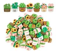 Framendino, 50 Pack Succulent Plants Resin Charms Flat Back 3D Potted Plants Charm Bulk Flower Beads Embellishments for DIY Crafts Scrapbooking Making