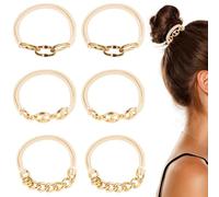 Framendino, 6 Pack Gold Hair Ties Elastic Bracelet Hair Ties Beige Hair Ties with Gold Decorative Hair Accessories Ponytail Holders Wrist Bracelet for Daily Sports