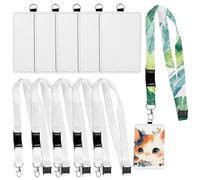 Framendino, 6 Pack Sublimation Work Card Holder with Blank Lanyards Heat Transfer Leather ID Holders Lanyards for Office Home