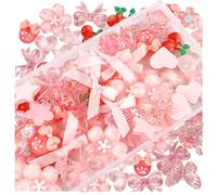 Framendino, 60 Pack Junk Case Slime Charm Kit 3D Pink Y2K Bow Charms Bulk DIY Craft Accessories