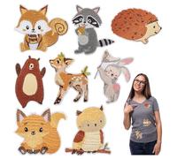 Framendino, 8 Pack Forest Animal Iron on Patches Set Squirrel Hedgehog Raccoon Fox Sewing Patch Rabbit Bear Deer Owl Applique for DIY Clothing