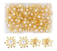 Framendino, 80 Pack Stamen Flower Blossom Shiny Center Pearl Connector Jewelry Making Charm Findings Metal Gold Bead Cap Accessory