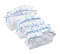 Framendino, Bow Quilted Makeup Bag Coquette Aesthetic Ruffles Cosmetics Pouch Bowknot Cotton Travel Toiletry Bags for Women, Blue, 2 Pack