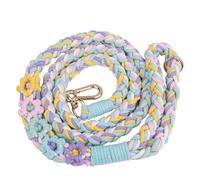 Framendino, Handmade Braided Cotton Dog Leash with Floral Design Handwoven Rope Dog Leash for Small Medium Dogs Rainbow