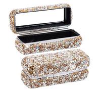 Framendino, Metal Lipstick Case With Mirror Bling Crystal Lip Pomade Holder for Women (Champagne)