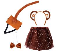 Framendino, Monkey Costume Kit Animal Ear Headband Set With Tail Bowtie Tutu Skirt for Halloween Cosplay Party Decoration