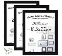 Framenow,8.5x11 Picture Frames Set of 3, Made of Real High Definition Glass and Solid Frame to Display Certificate or Pictures 8.5x11,To Wall and Tabletop Mounting, black. (8.5x11'')