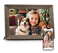 Frameo 10.1" Digital Picture Frame, Gray Wood Smart WiFi Digital Photo Frame with 1280x800 HD IPS Touch Screen 32GB Memory Auto-Rotate Wall Mounted Slideshow, Share Photos/Videos from Phone Remotely