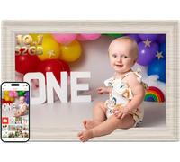 Frameo 10.1 Inch WiFi Digital Photo Frame with 32GB Memory, White Birch Wood Digital Picture Frame, HD IPS Touchscreen, Auto-Rotate, Instant Photo & Video Sharing via Frameo App