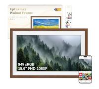 Frameo Digital Photo Frame WiFi Walnut Wood Frame 15.6 Inch Picture Frame with 1920x1080 FHD IPS 94% sRGB Touchscreen, Built-in 32GB, Send Photo Video via Frameo App/USB/SD, Wall Mountable