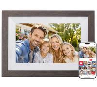 FRAMEO Digital Picture Frame WiFi 10.1inch Digital Photo Frame,Electronic Photo Frame Load from Phone,1280x800 IPS Touch Screen HD Display,Auto-Rotate,Share Photos/Video-Great Gift(Brown Wood)