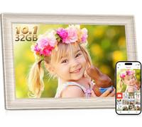 Frameo WiFi Digital Photo Frame 10.1 Inch White Wood - 1280x800 HD IPS Touch Screen Picture Frame Electronic, 32GB Memory, Auto Rotate, Digital PictureFrame for Sharing Photos and Videos