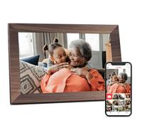Frameo WiFi Digital Picture Frame, 10.1 Inch 1280 * 800IPS Touch Screen Digital Photo Frame, 16GB Memory, Auto-Rotate, Share Videos Pictures, Birthday Gift for Friend, Family, Wood Color Plastic Frame