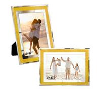FramePro 2 Pack 4x6 Picture Frame Glass Wedding Family Photo Frame Crystal Glitter for Office Home Decoration Tabletop-Gold