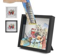 FramePro 8x8 Adventure Archive Box Travel Memory Box with Slot Creative Keepsake Box for Ticket Photo Postcard Wall Mount or Tabletop (Black)