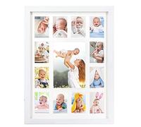FramePro Baby's First Year Collage Frame in White, Displays One 5x7 Photo and Twelve 2.5x3.5 Pictures, 17.1" H x 13.1" W