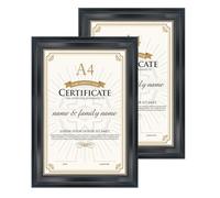 FramePro Degree Certificate Frame A4 Graduation Diploma Gold Bead University Award for Wall Mount and Tabletop Classic Black 2 Pcs