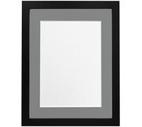 FRAMES BY POST 25mm Black Photo Picture Poster Frame with Dark Grey Mount 10" x 8" For Pic Size 8" x 6"