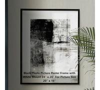 FRAMES BY POST 25mm Black Photo Picture Poster Frame with White Mount 24" x 20" For Pic Size 20" x 16" with Plastic Glass - Solid Wood Frames with Acrylic Glass for Pictures - With Wall Hanging Hooks