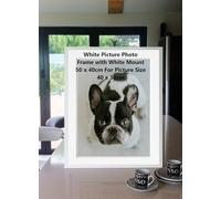 FRAMES BY POST 25mm White Picture Photo Frame with White Mount 50 x 40cm For Pic Size 40 x 30cm with Plastic Glass - Solid Wood Frames with Acrylic Glass for Pictures - With Wall Hanging Hooks