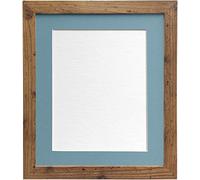 FRAMES BY POST 25mm wide H7 Rustic Oak Picture Photo Frame with Light Blue Grey Mount A2 for Pic Size A3 (Plastic Glass)