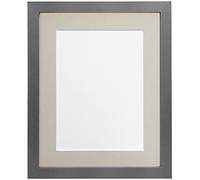 FRAMES BY POST 25mm wide H7 Rustic Oak Picture Photo Frame with Light Grey Mount 20"x16" for Pic Size 16"x12" (Plastic Glass)