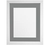 FRAMES BY POST 25mm wide H7 White Picture Photo Frame with Dark Grey Mount 20"x16" for Pic Size 16"x12" (Plastic Glass)