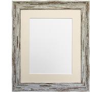 FRAMES BY POST Distressed Industrial Dark Brown Wash Photo Frame with Blue Grey Mount 60x80cm Pic Size 50cmx70cm (Plastic Glass)