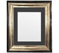 FRAMES BY POST Firenza Antique Distressed Black and Gold Picture Photo Frame Plastic Glass with Black Mount 30"x20" for Picture Size A2