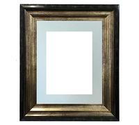 FRAMES BY POST Firenza Antique Distressed Black and Gold Picture Photo Frame Plastic Glass with Blue Mount 20"x16" for Picture Size 16"x12"