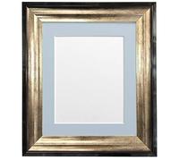 FRAMES BY POST Firenza Antique Distressed Black and Gold Picture Photo Frame Plastic Glass with Blue Mount 24"x20" for Picture Size 20"x16"