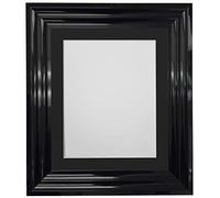 FRAMES BY POST Firenza High Gloss Black Picture Photo Frame Plastic Glass with Black Mount 20"x16" for Image Size 16"x12"
