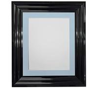 FRAMES BY POST Firenza High Gloss Black Picture Photo Frame Plastic Glass with Blue Mount 6"x4" Image Size 4"x3"