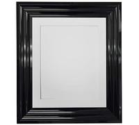 FRAMES BY POST Firenza High Gloss Black Picture Photo Frame Plastic Glass with White Mount A2 for Image Size A3
