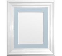 FRAMES BY POST Firenza White Picture Photo Frame with Blue Mount Plastic Glass 10"x8" Pic Size 7"x5"