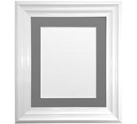 FRAMES BY POST Firenza White Picture Photo Frame with Dark Grey Mount Plastic Glass 14"x11" Pic Size A4