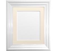 FRAMES BY POST Firenza White Picture Photo Frame with Ivory Mount Plastic Glass 12"x10" Pic Size 10"x8"
