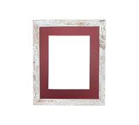 FRAMES BY POST Frame, Wood, Distressed White Red Mount, 50 x 70 cm Image Size 16 x 24 Inch Plastic Glass